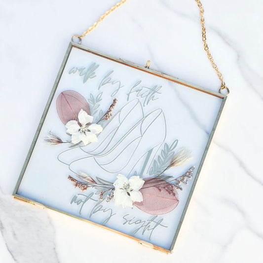 Walk By Faith Pressed Flower Scripture Art