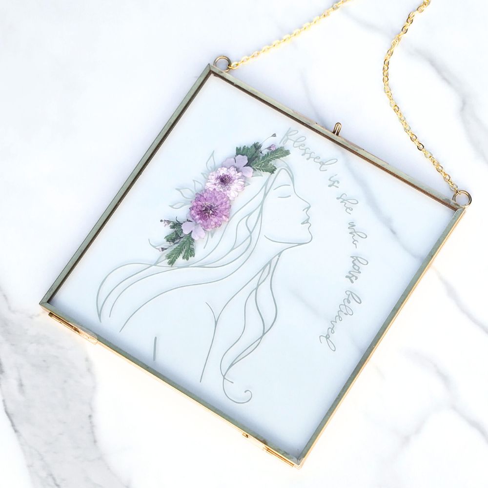 Blessed Is She Pressed Flower Scripture Art