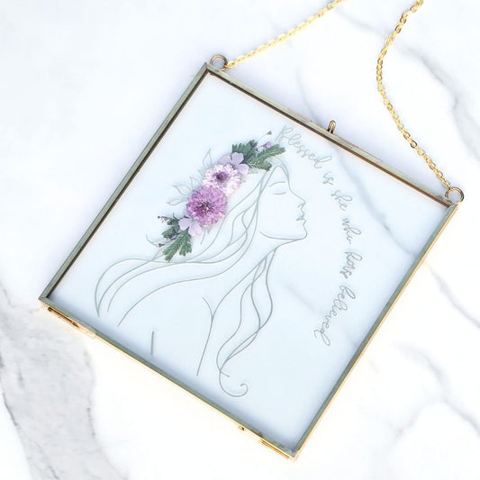 Blessed Is She Pressed Flower Scripture Art